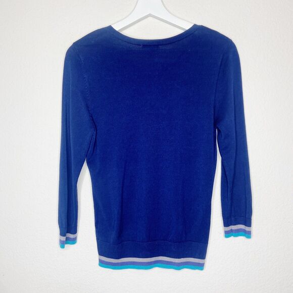 Halogen Navy Striped Detail Cardigan Sz M - Picture 5 of 6